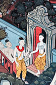 Bangkok Wat Pho, mural paintings of the vhian of the Reclining Buddha. 